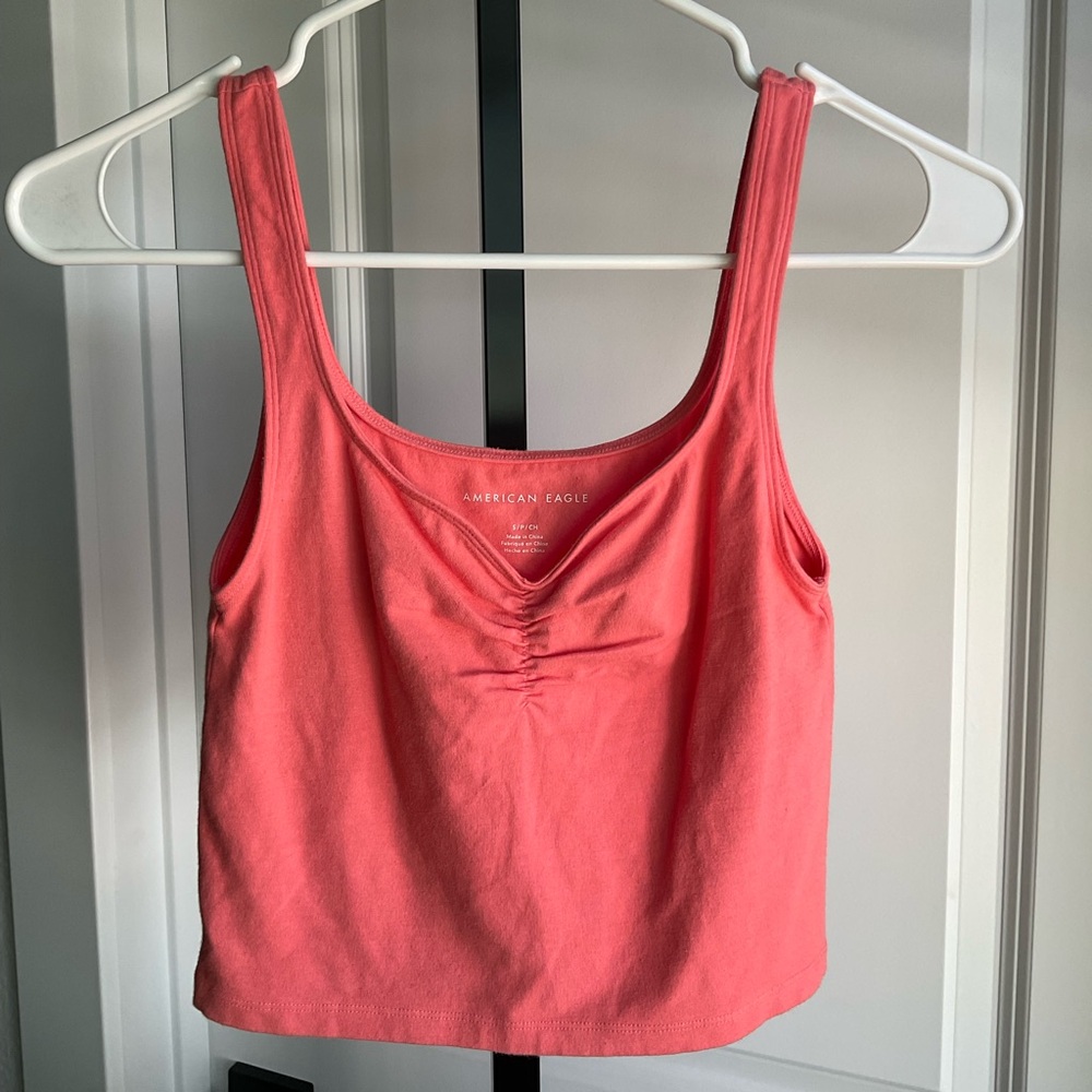 NWOT American Eagle Ruched Cropped Tank Top In Coral